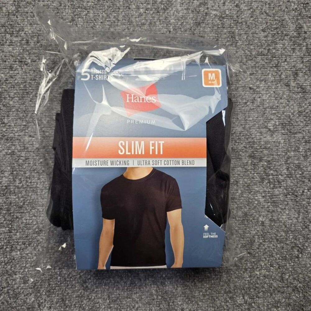 Men’s Slim Fit Black Crew Neck T-Shirts 5 Pack Size Medium